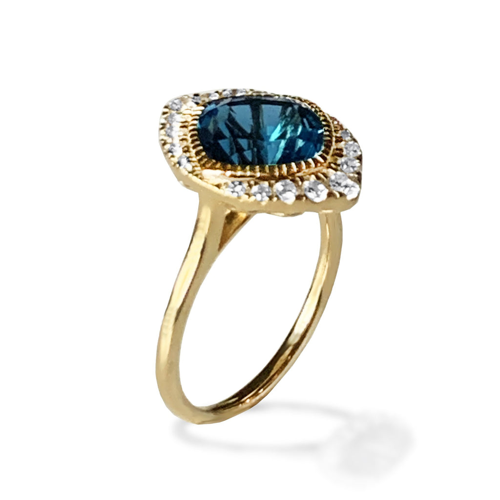 14k gold Cushion london blue topaz fashion ring MR4547