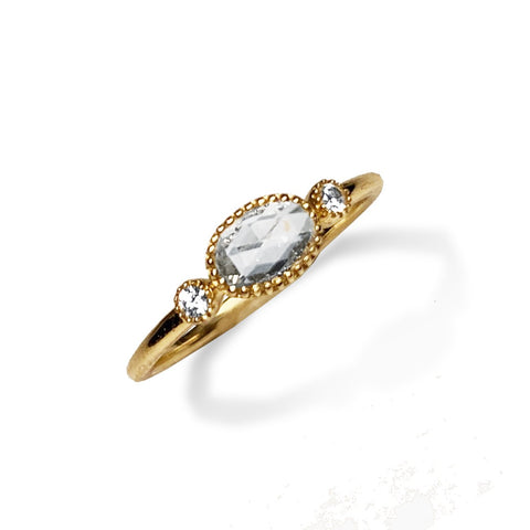 14K Brushed Gold Round White Topaz Engagement Ring MR45158