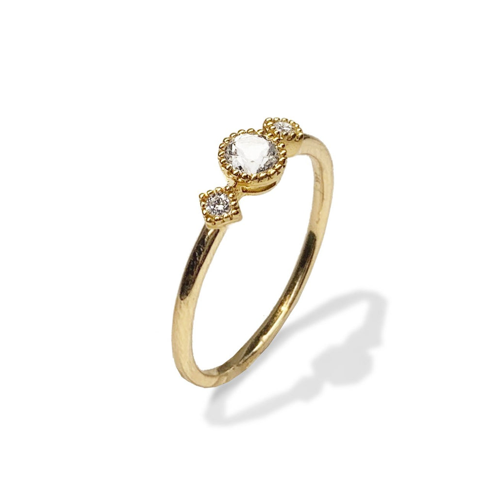 14k gold diamond white topaz fashion stackable ring MR45627