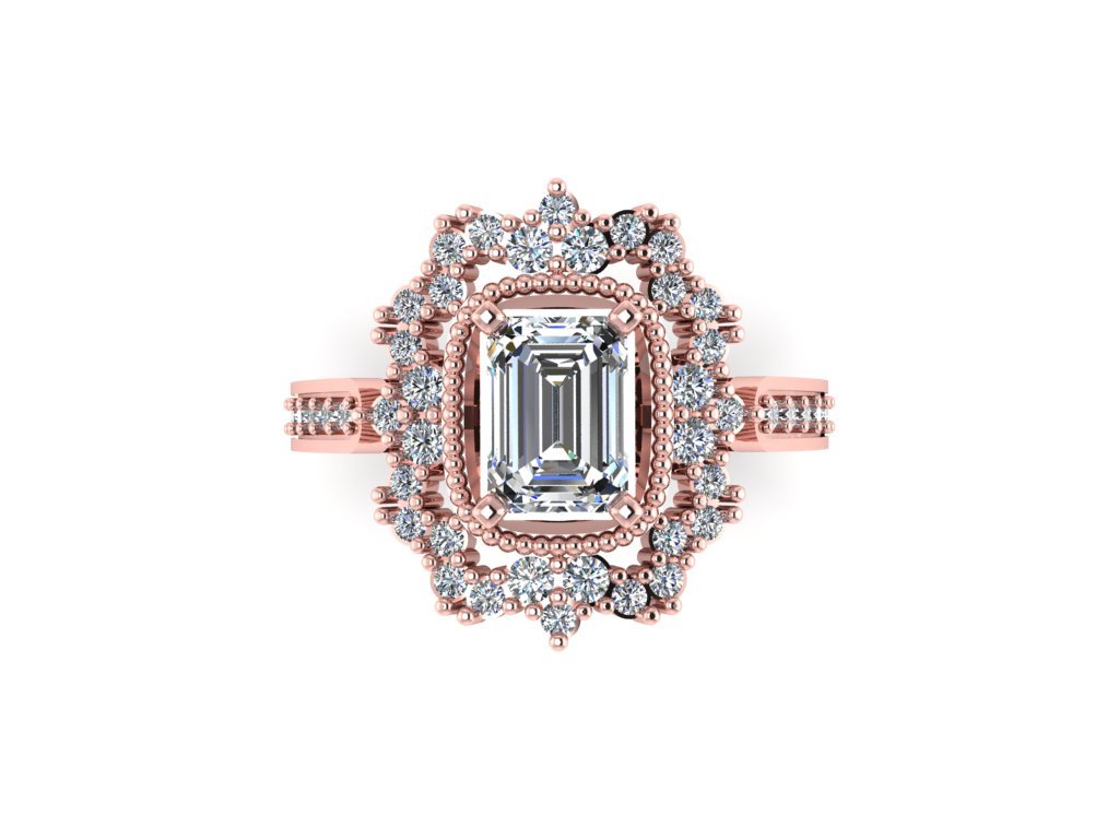 14k Gold Art Deco Emerald Cut Semi Mount Ring MR4628