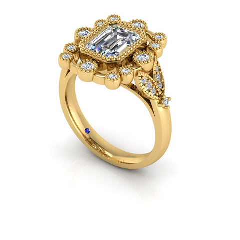 14k Gold Art Deco Emerald Cut Semi Mount Ring MR4628