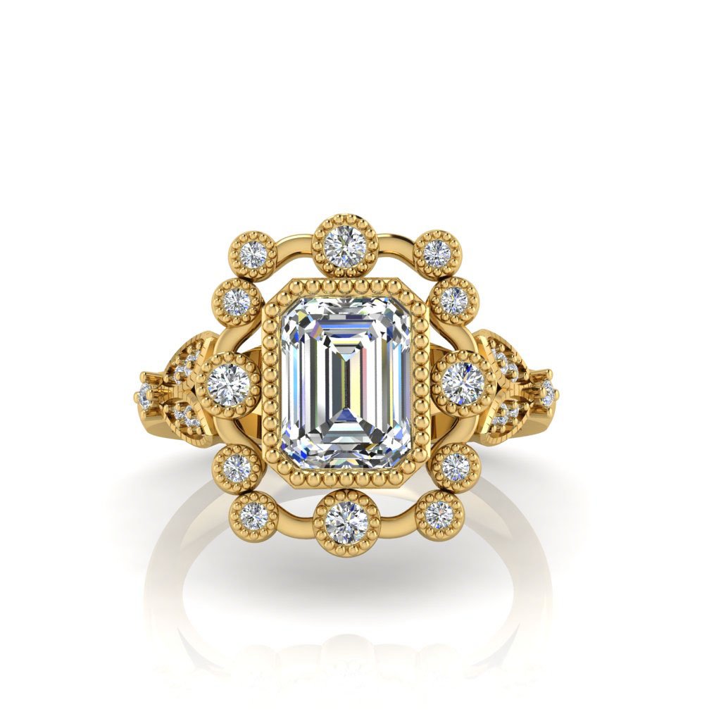 14k Gold Art Deco Emerald Cut Diamond Semi Mount Ring MR4660