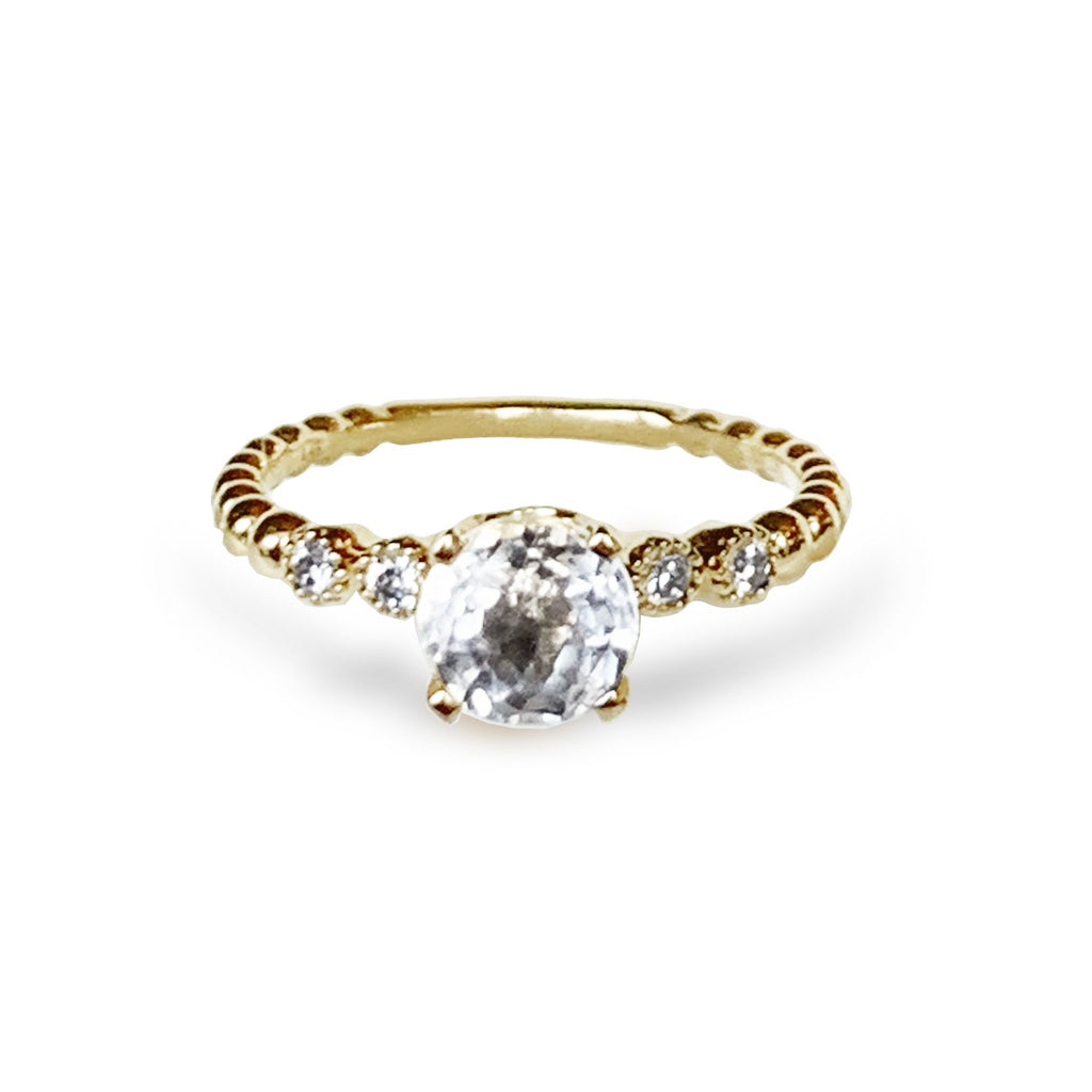 14k gold modern white topaz solitaire ring MR47139
