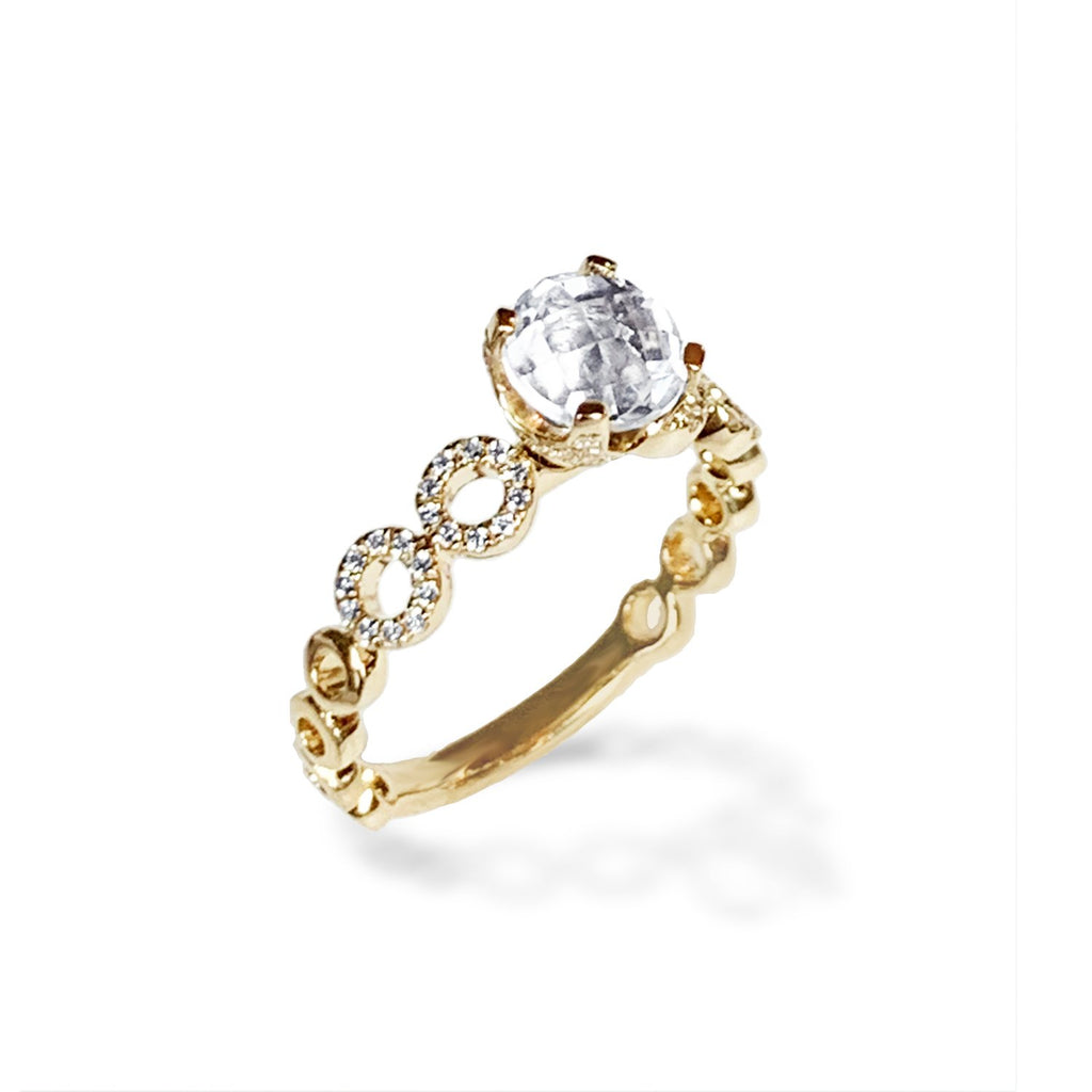 14k gold modern white topaz diamond solitaire ring MR47141