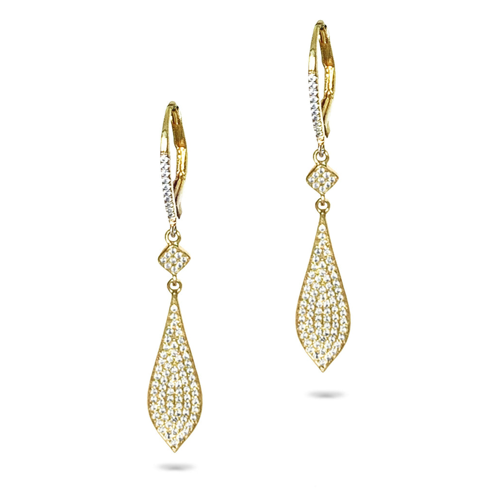 14k gold Art Deco Kite Diamond Pave Earrings in ME23493