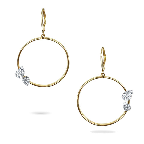 14k Gold Elongated Pave Diamond Hoop Dangle Earrings ME23724