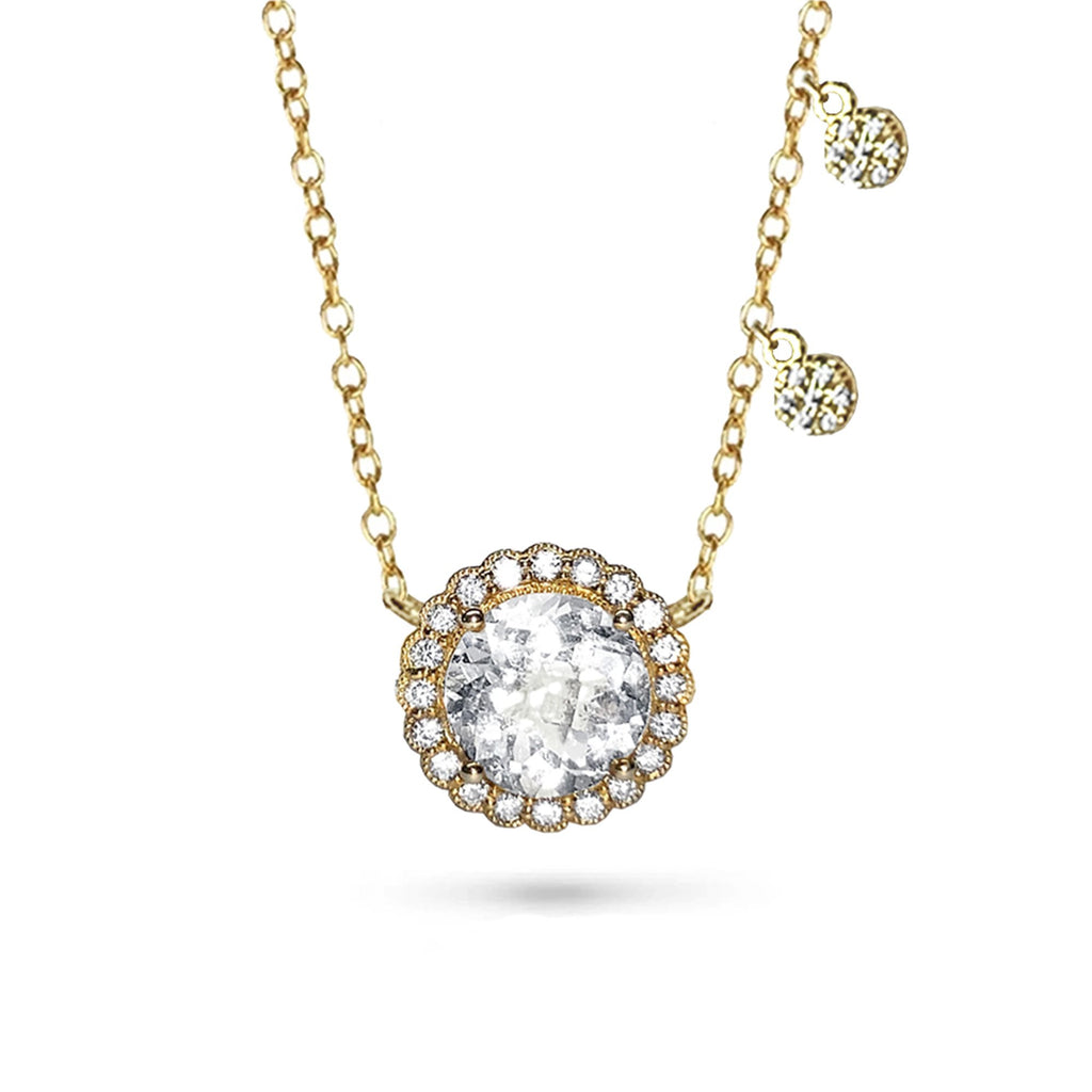 14k Round halo white topaz & diamond necklace MN31590