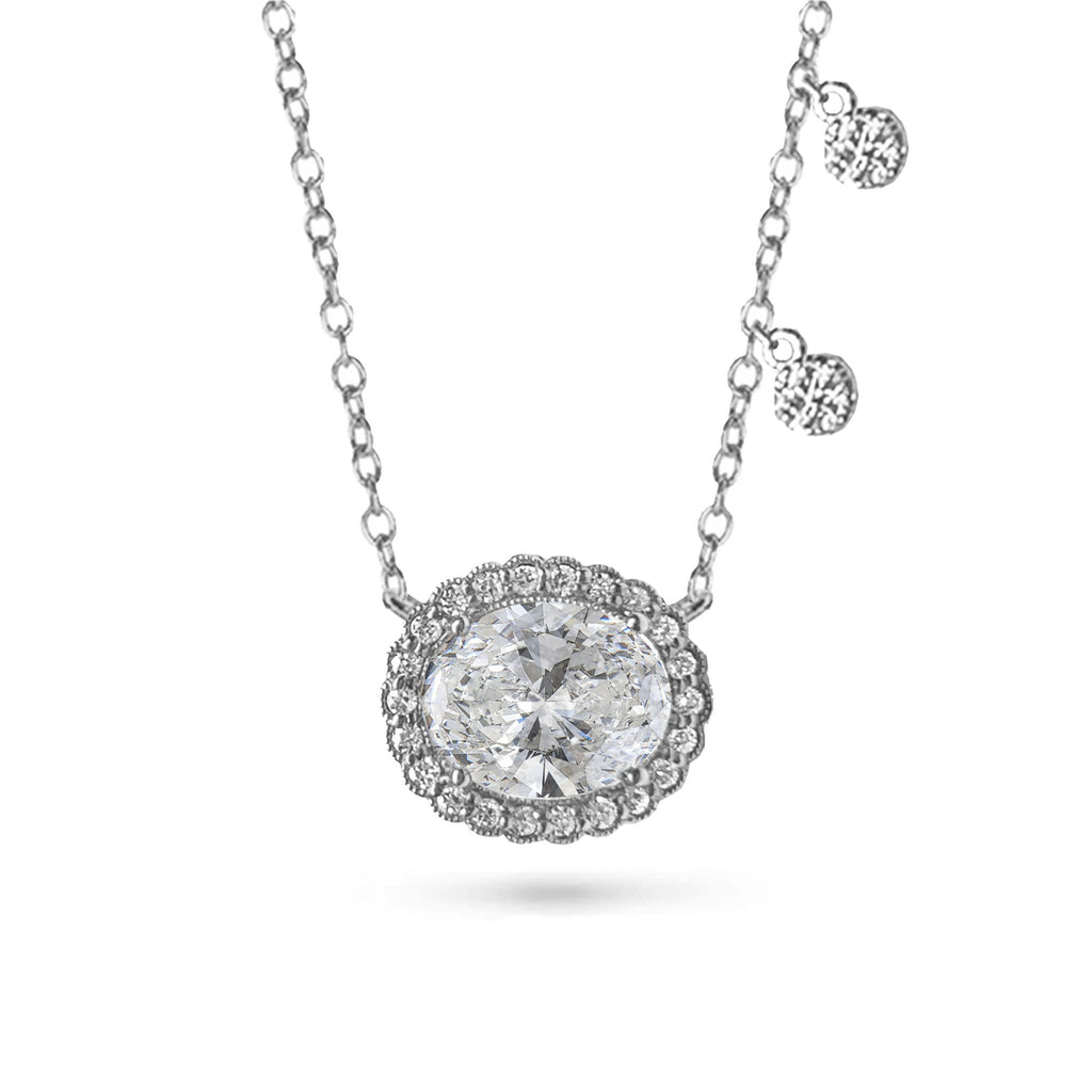 14k Oval halo white topaz & diamond necklace MN31591