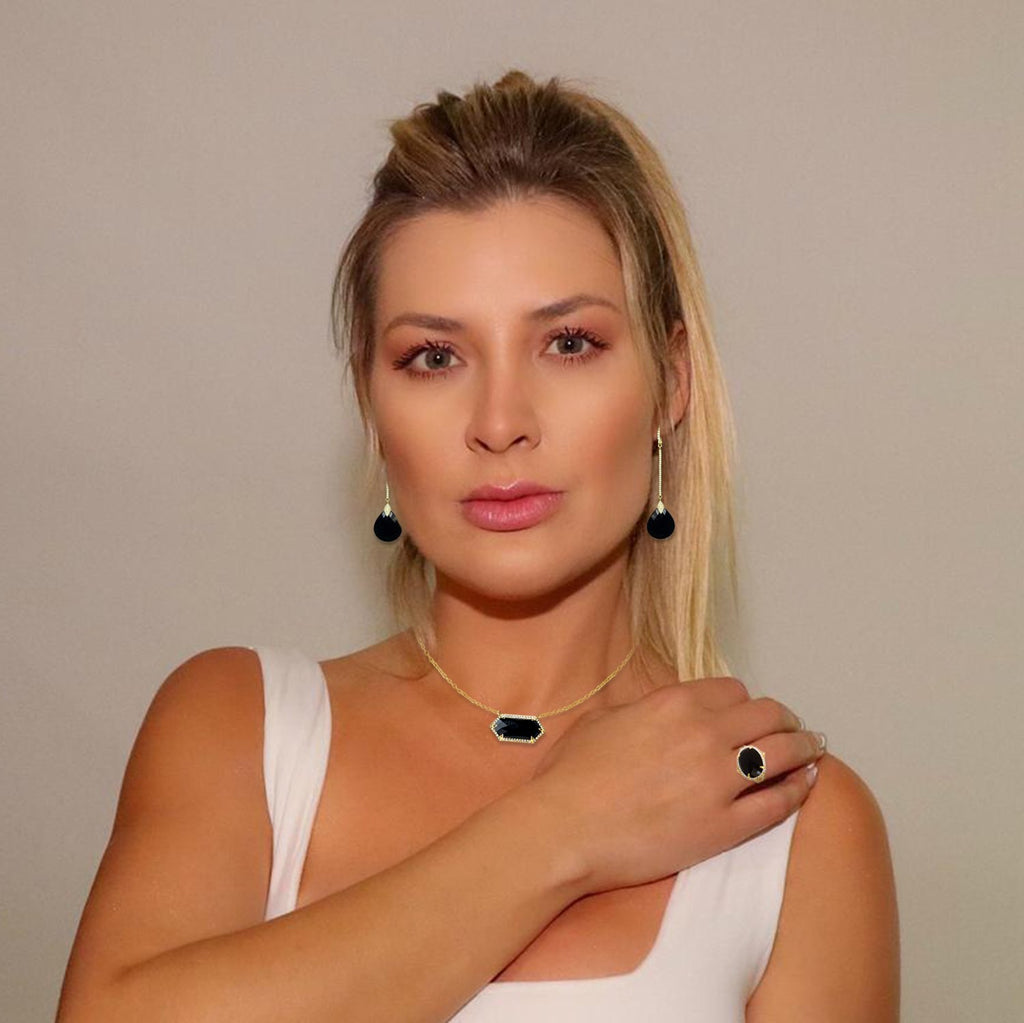 14k gold art deco onyx and diamond Drop dangle earrings ME26200