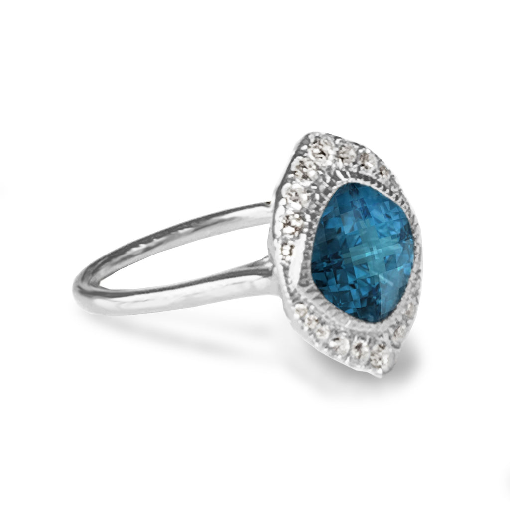 14k gold Cushion london blue topaz fashion ring MR4547