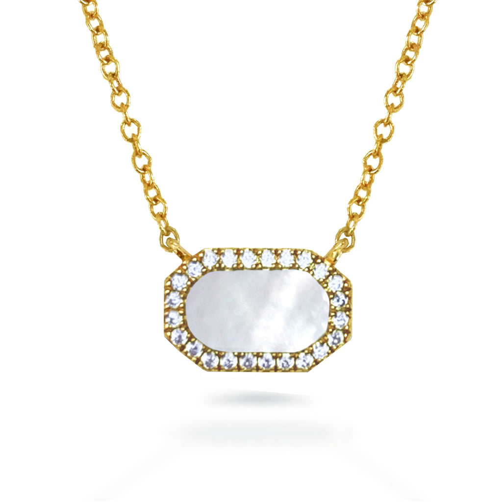 14K Mother of Pearl Horizontal Octagon Bar Necklace N4057MP