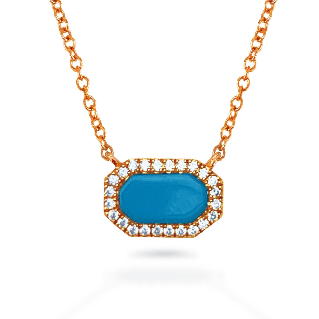 14K Turquoise Horizontal Octagon Bar Necklace N4057TQ