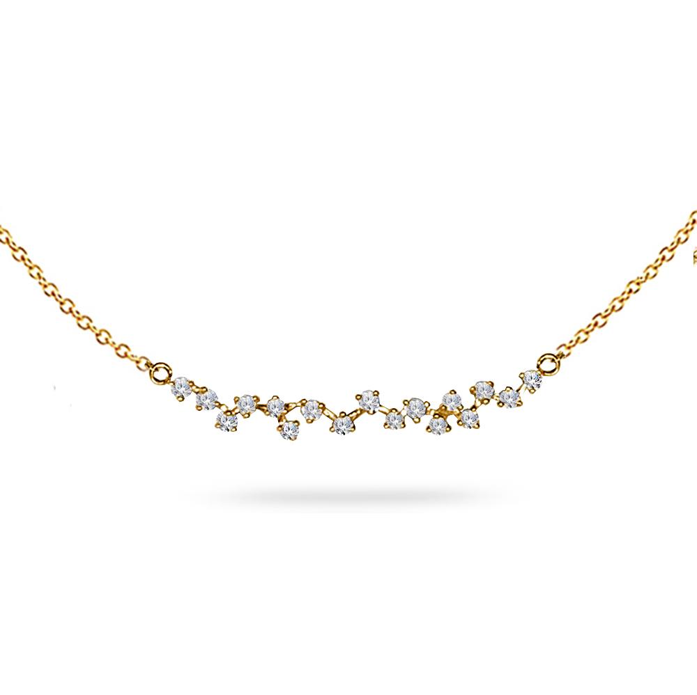 14k Gold Curved diamond bar necklace N4061