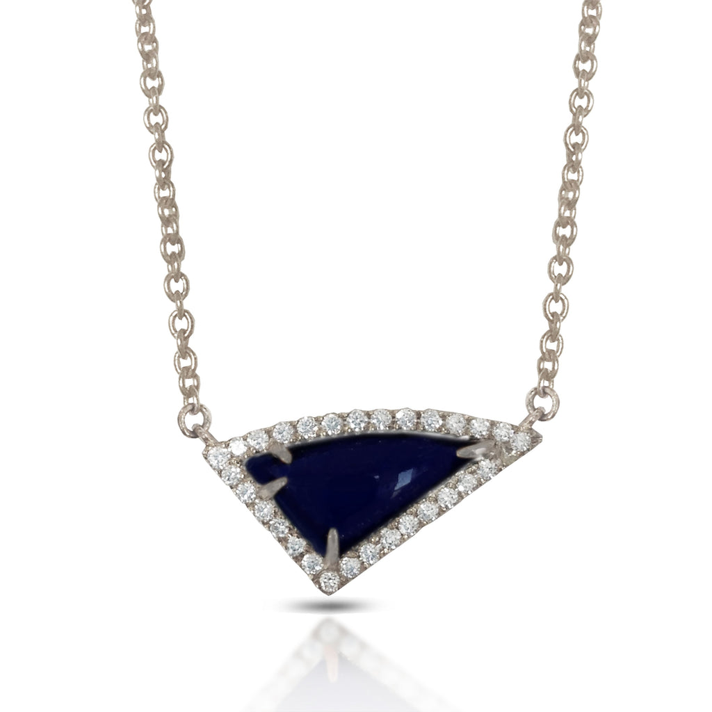14K Gold Diamond Irregular Triangle Lapis Necklace ON1LP