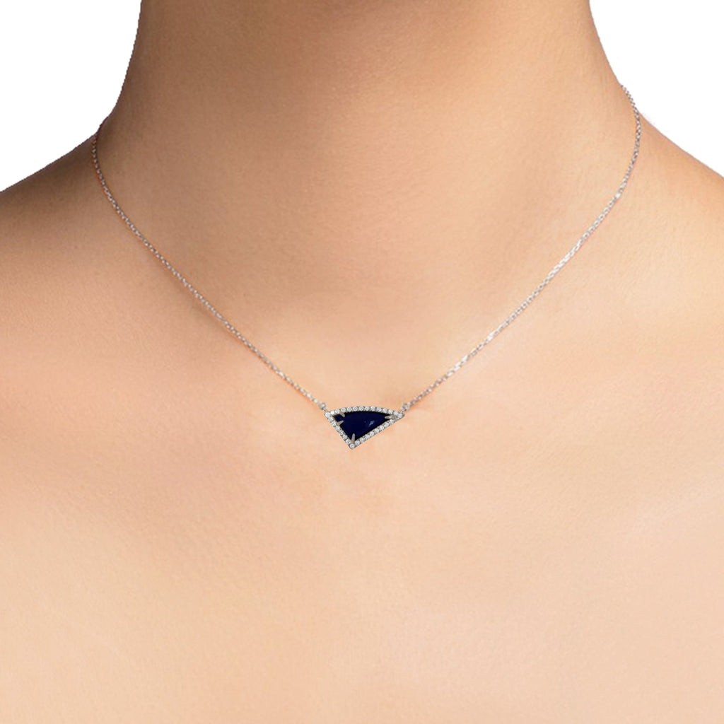 14K Gold Diamond Irregular Triangle Lapis Necklace ON1LP