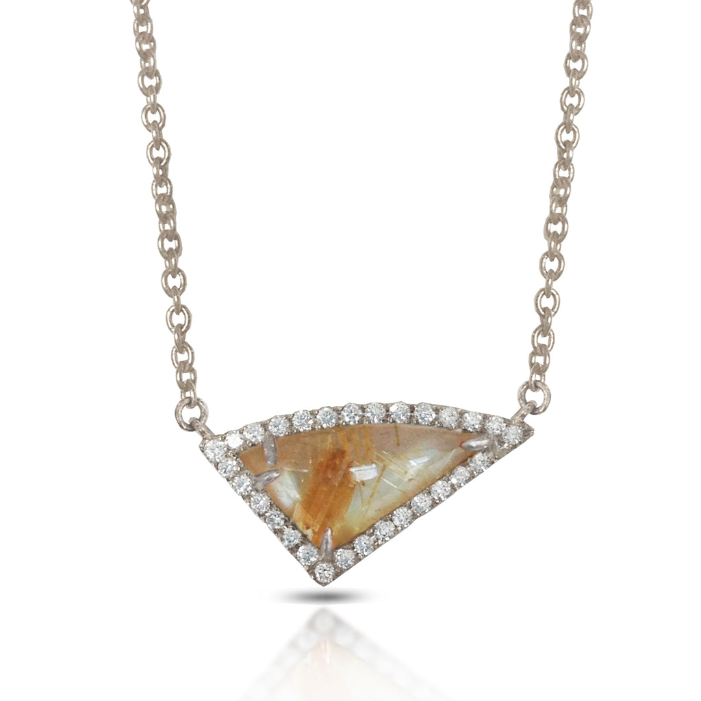 14K Gold Diamond Irregular Triangle Rutilated Quartz Necklace ON1RUT