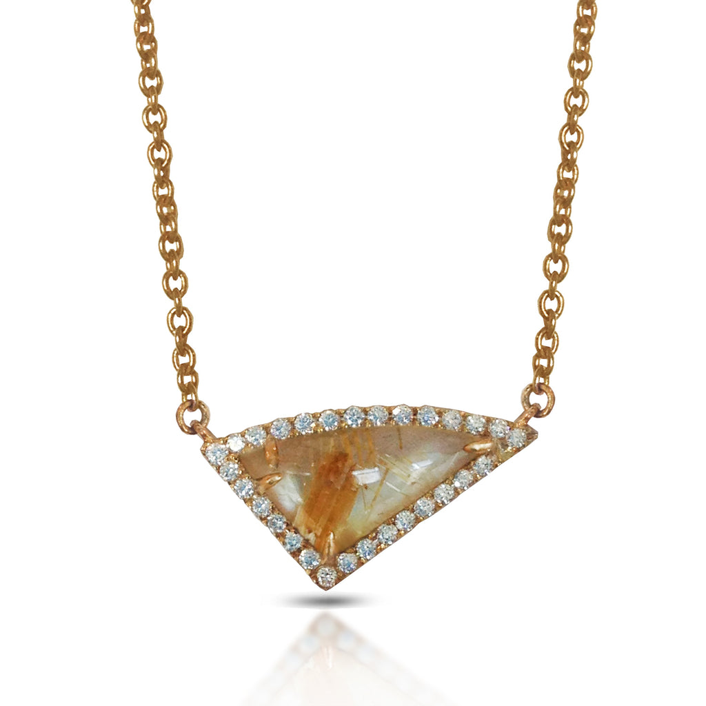 14K Gold Diamond Irregular Triangle Rutilated Quartz Necklace ON1RUT