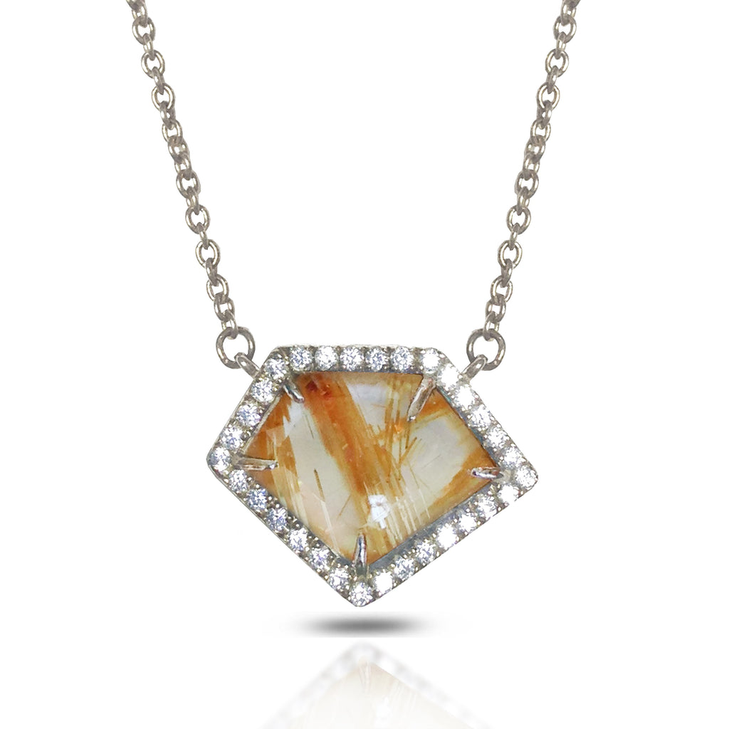 14K Polygon Rutilated Quartz Diamond Necklace ON2RUT