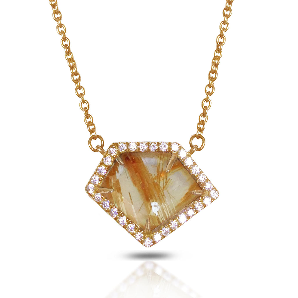14K Polygon Rutilated Quartz Diamond Necklace ON2RUT