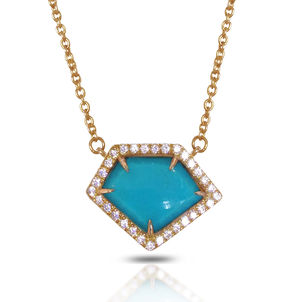 14K Polygon Turquoise Diamond Necklace ON2TRQ