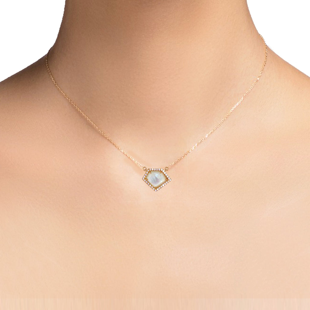 14K Polygon Mother of Pearl Diamond Necklace ON2WMP
