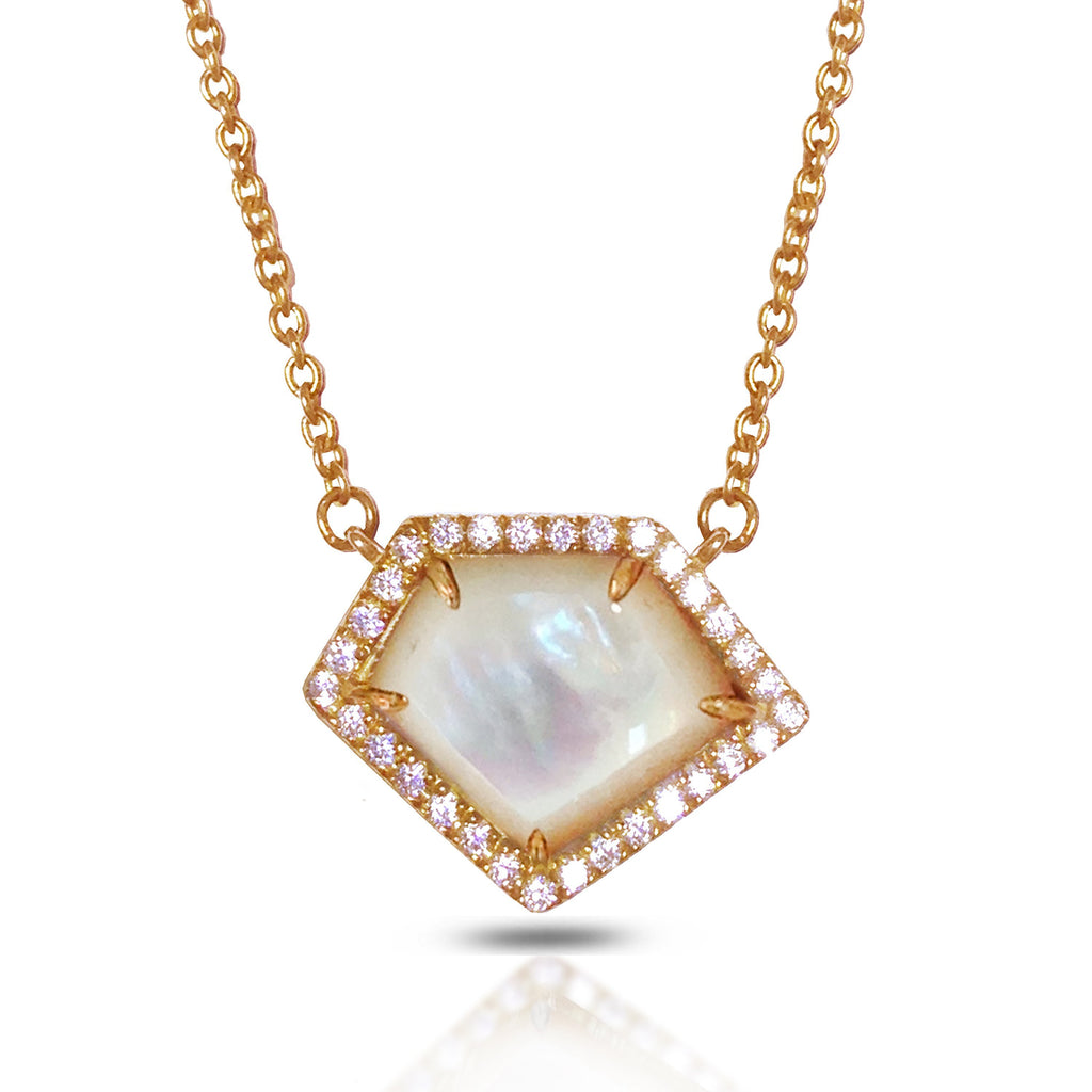 14K Polygon Mother of Pearl Diamond Necklace ON2WMP