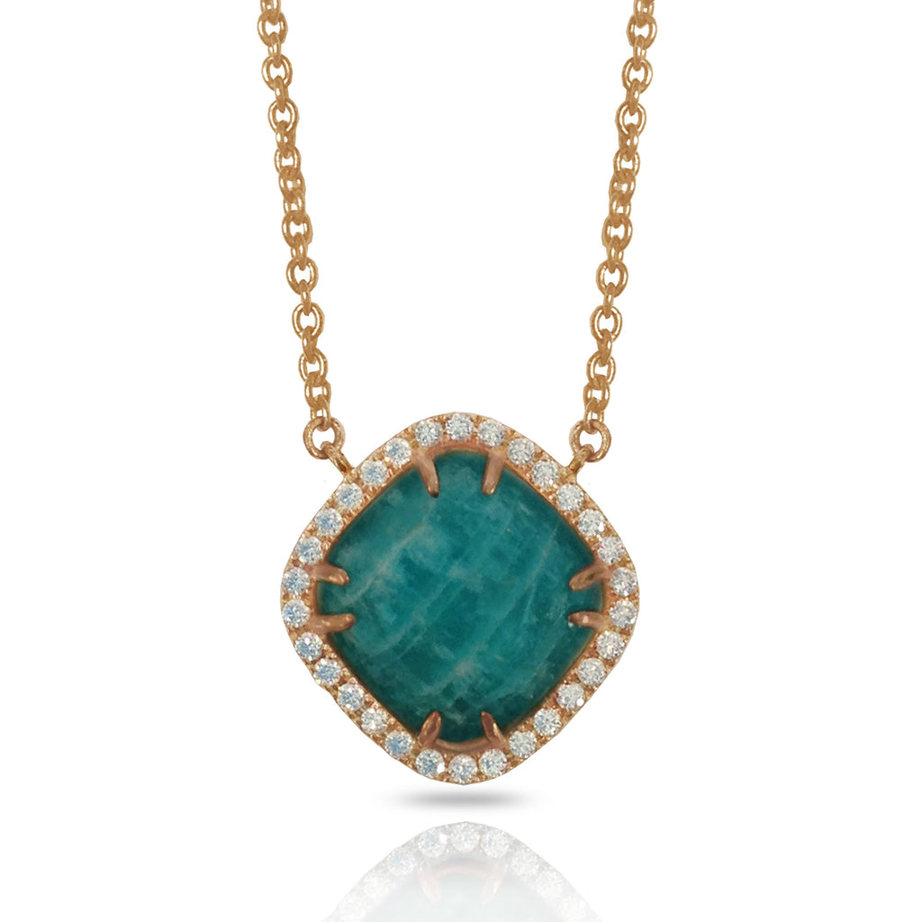 14K Gold Diamond Cushion Amazonite Necklace ON3AMZ