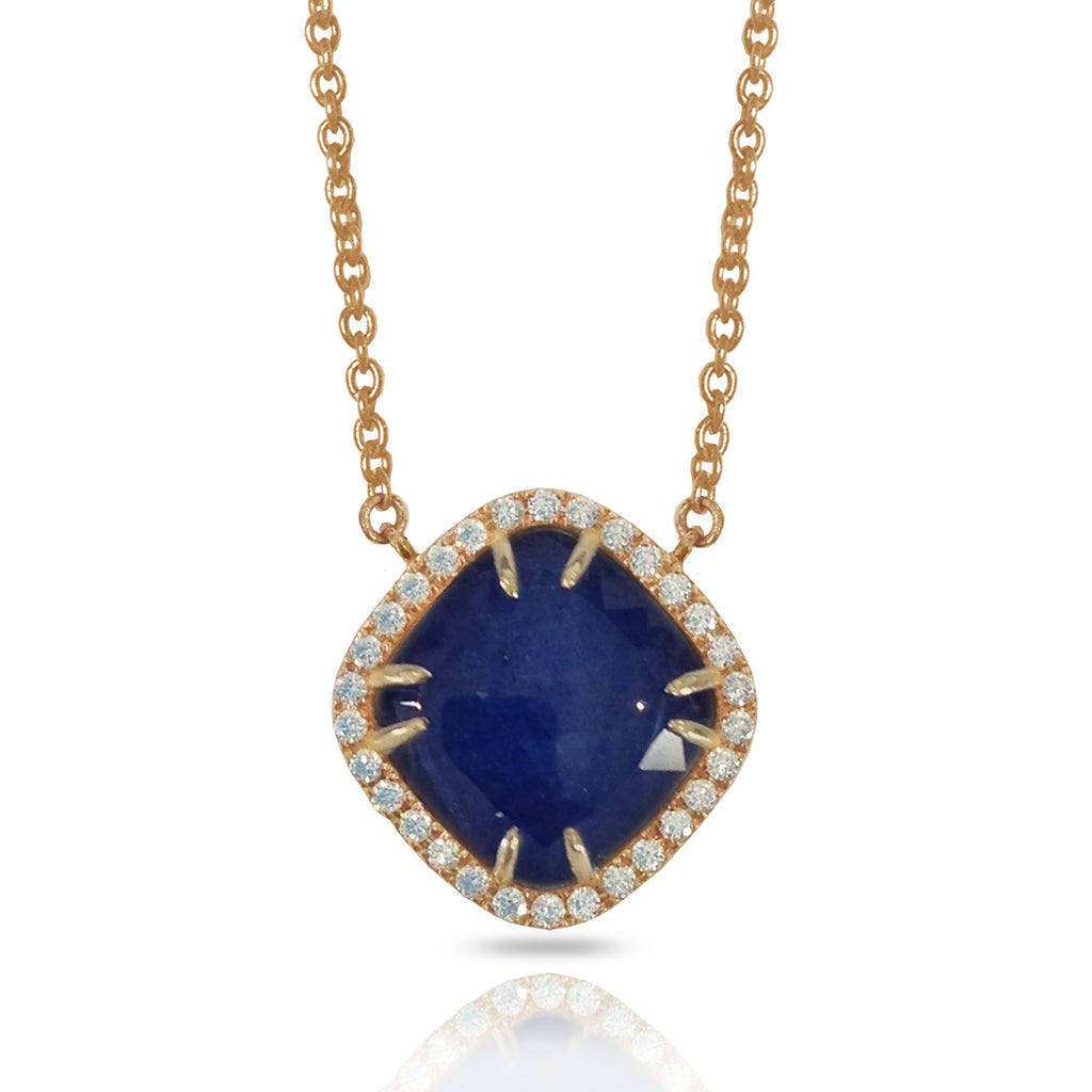 14K Sapphire Cushion Diamond Necklace ON3DBS
