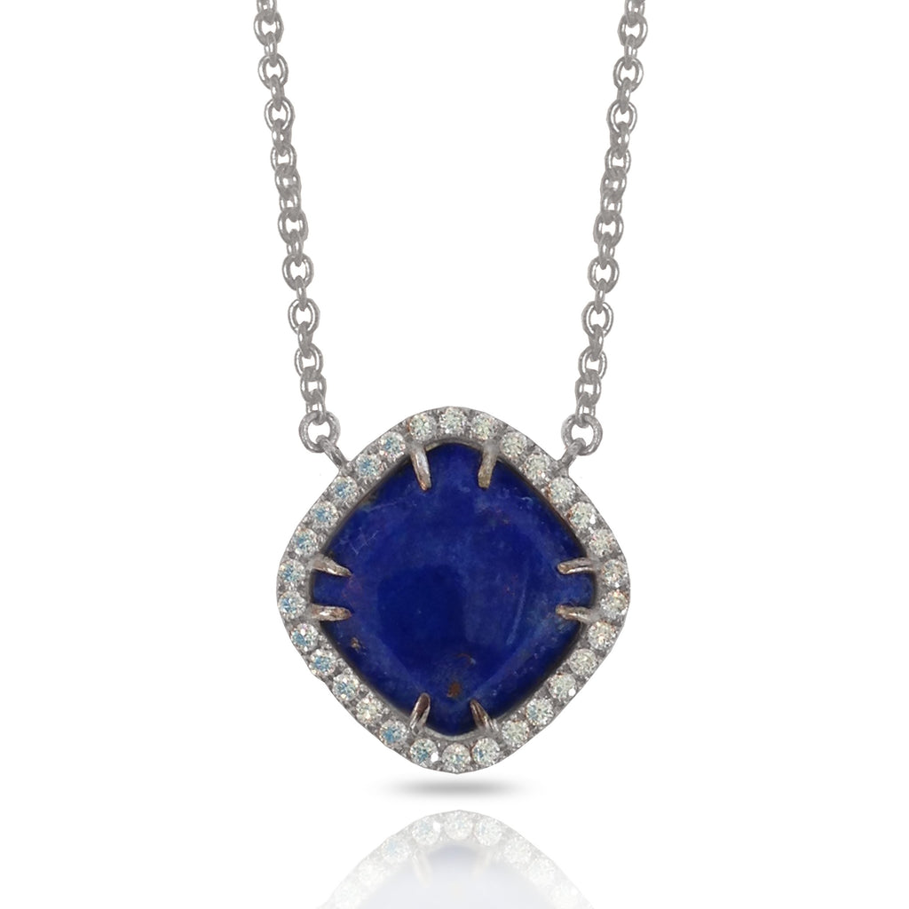 14K Lapis Cushion Diamond Necklace ON3LP