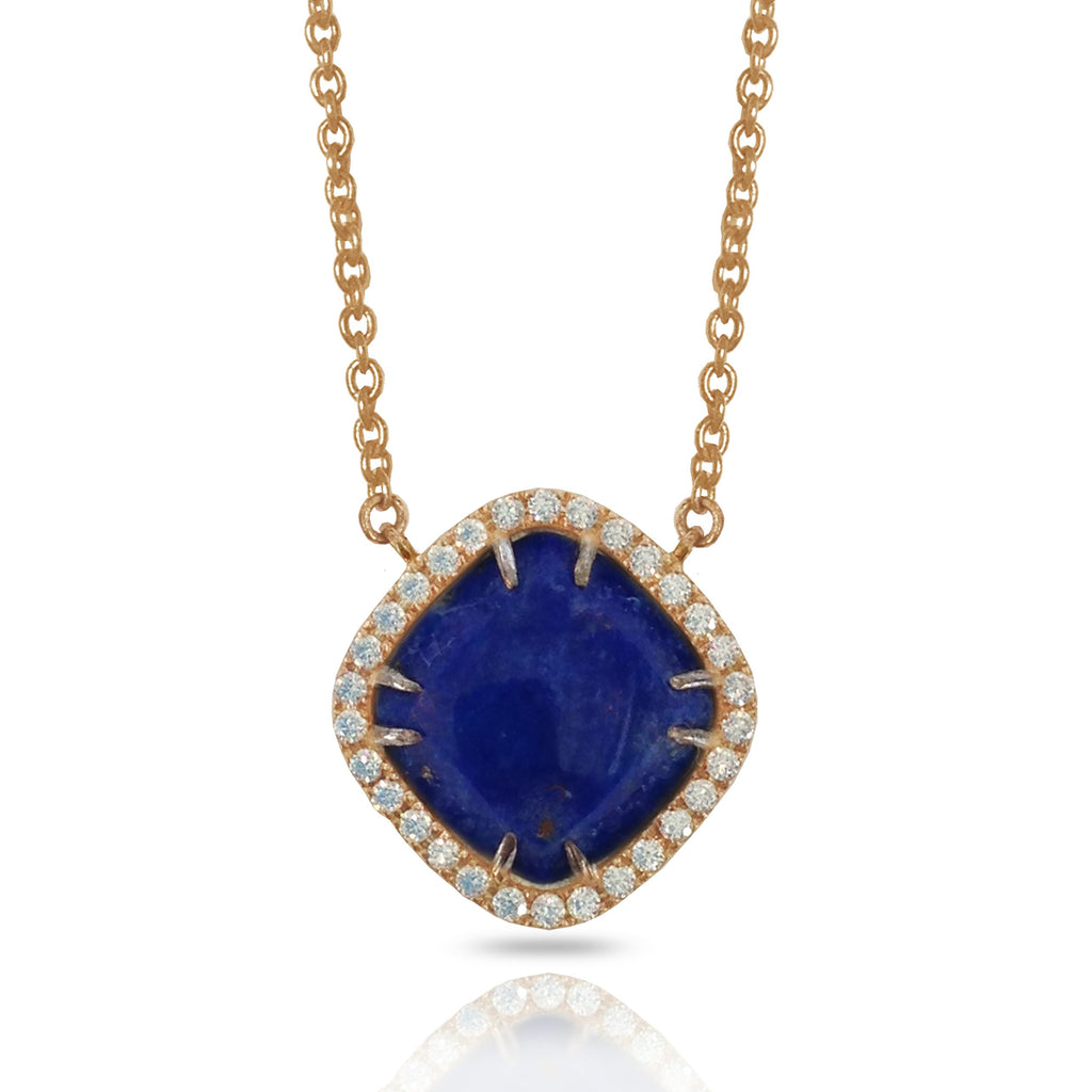 14K Lapis Cushion Diamond Necklace ON3LP