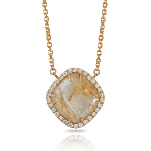 14K Gold Diamond Irregular Triangle Rutilated Quartz Necklace ON1RUT