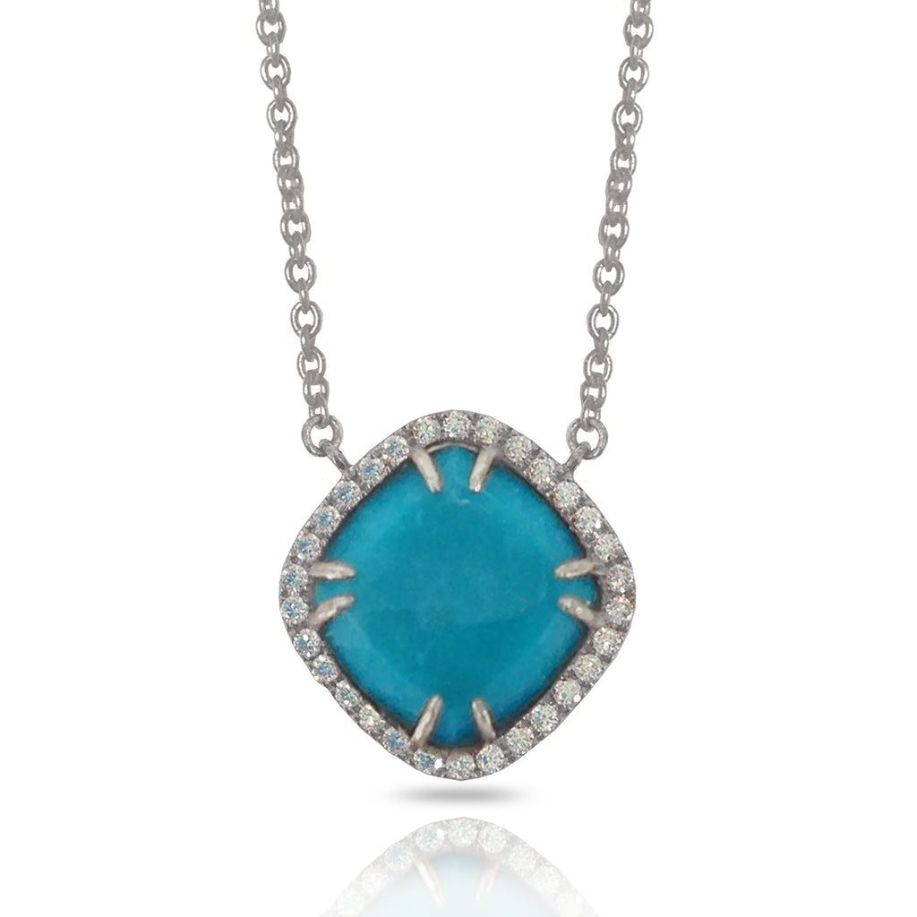 14K Turquoise Cushion Diamond Necklace ON3TQ
