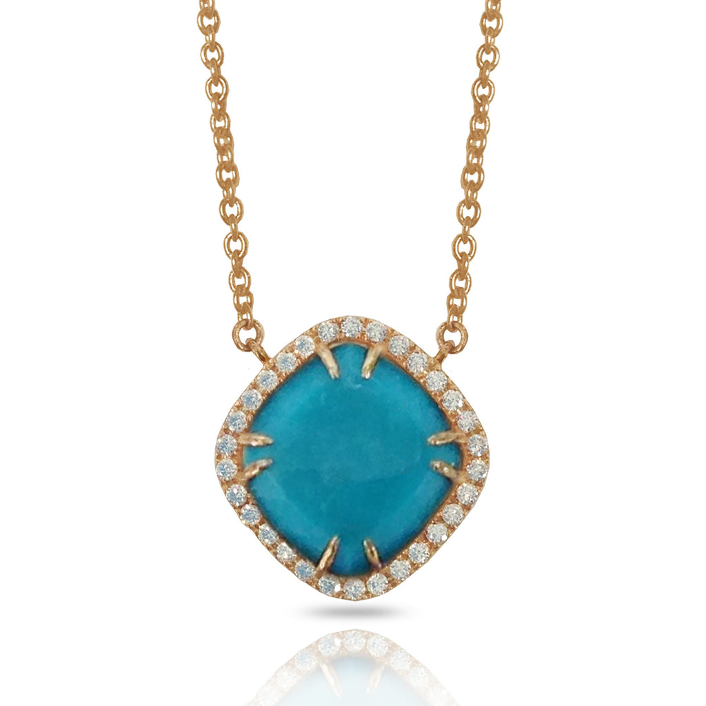 14K Turquoise Cushion Diamond Necklace ON3TQ