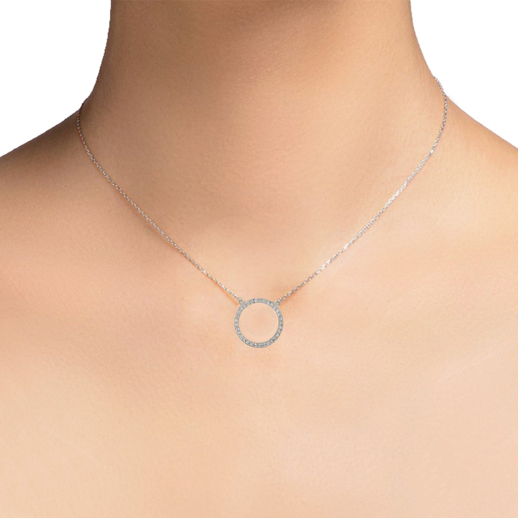 14K Gold Diamond Circle Frame Necklace