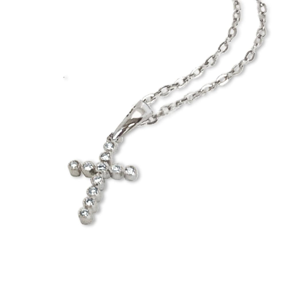 14K Gold Delicate Diamond Bezel Cross Pendant P25267