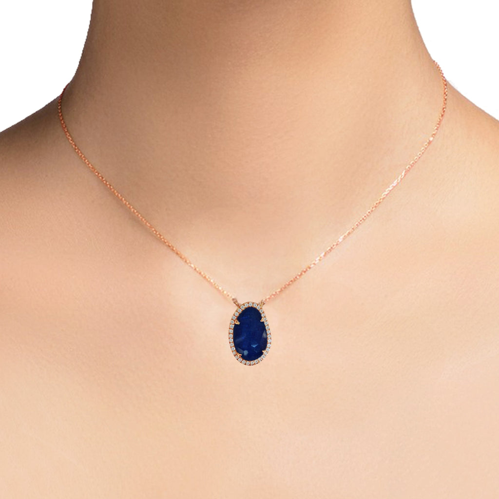 14K Oval Sapphire & Diamonds Necklace P3956DS