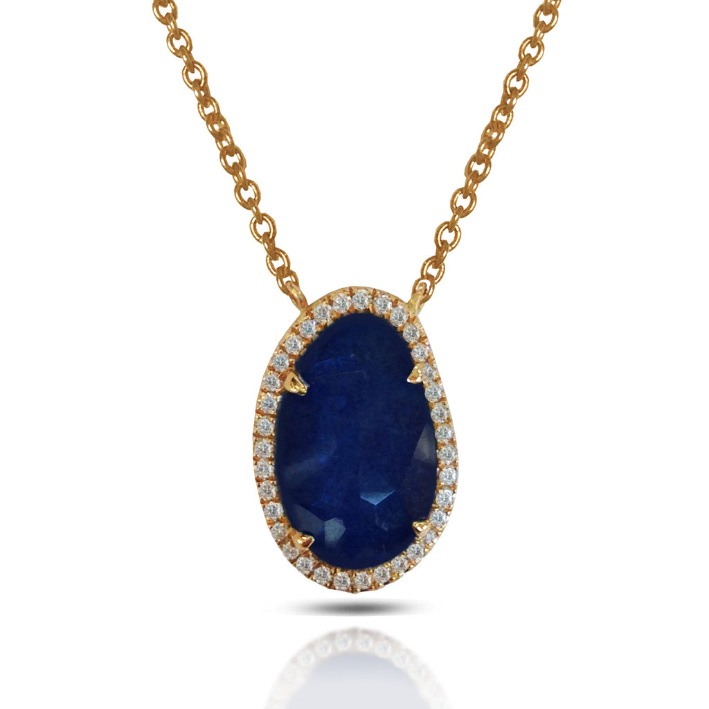 14K Oval Sapphire & Diamonds Necklace P3956DS