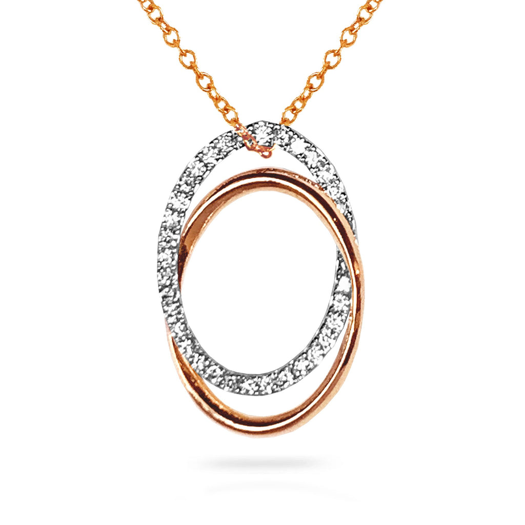 14k Unique interlocking double oval diamond pendant P4021