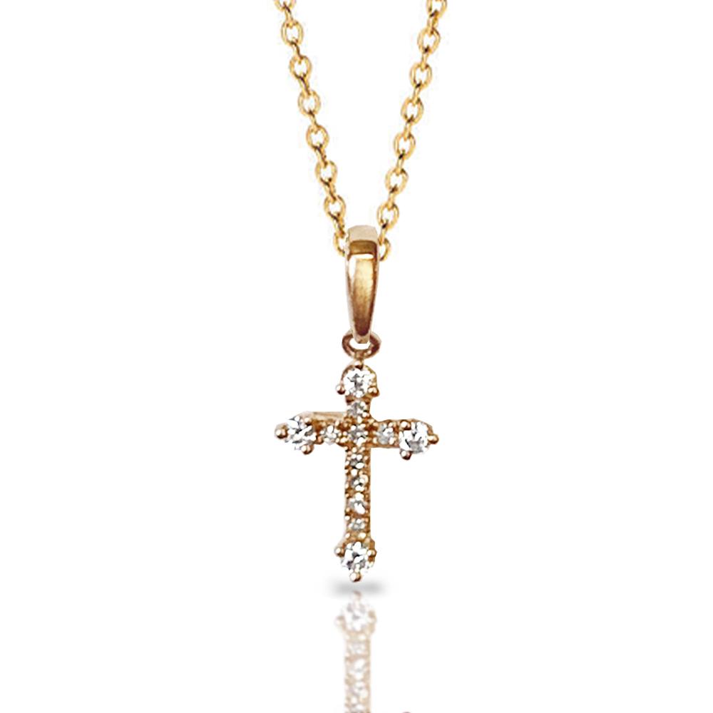 14K Gold Delicate Cross Diamond Necklace P43545
