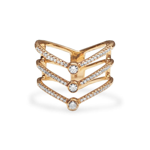 14k gold diamond pave link fashion stack ring SR43401