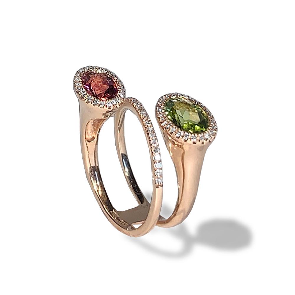 14k gold bypass pink tourmaline peridot ring R7483