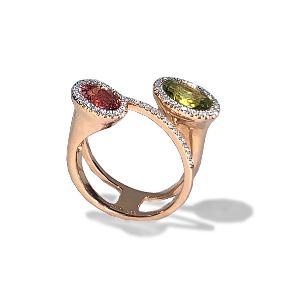 14k gold bypass pink tourmaline peridot ring R7483