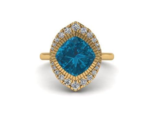 14k gold Cushion london blue topaz fashion ring MR4547