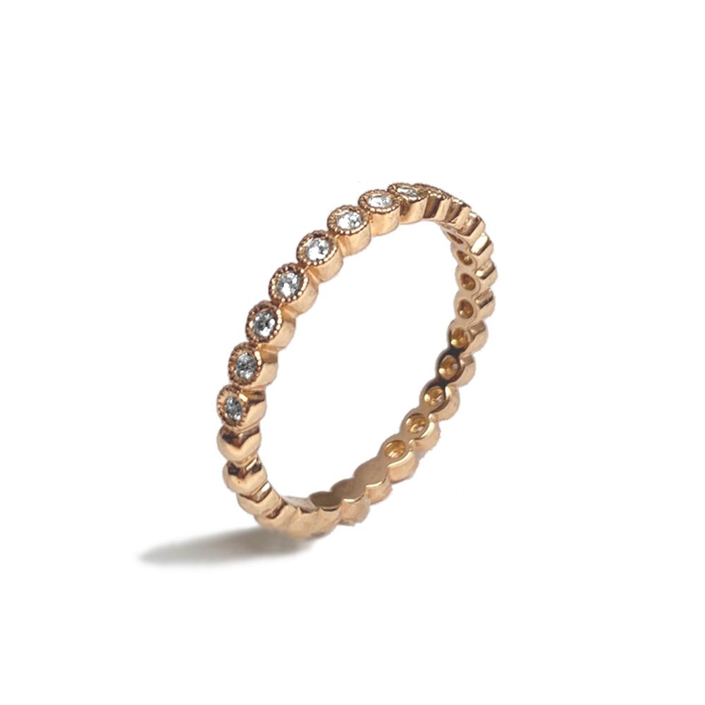 14K Beaded Gold Diamond Wedding Band Stack Ring R35332