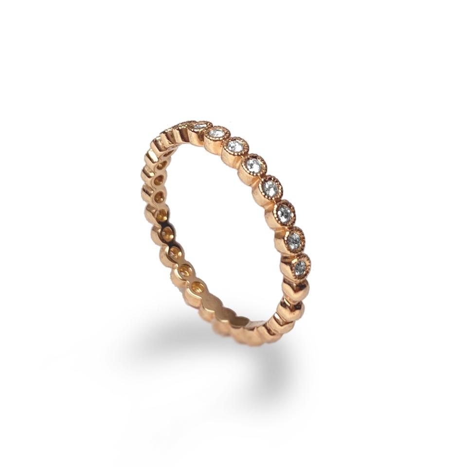 14K Beaded Gold Diamond Wedding Band Stack Ring R35332