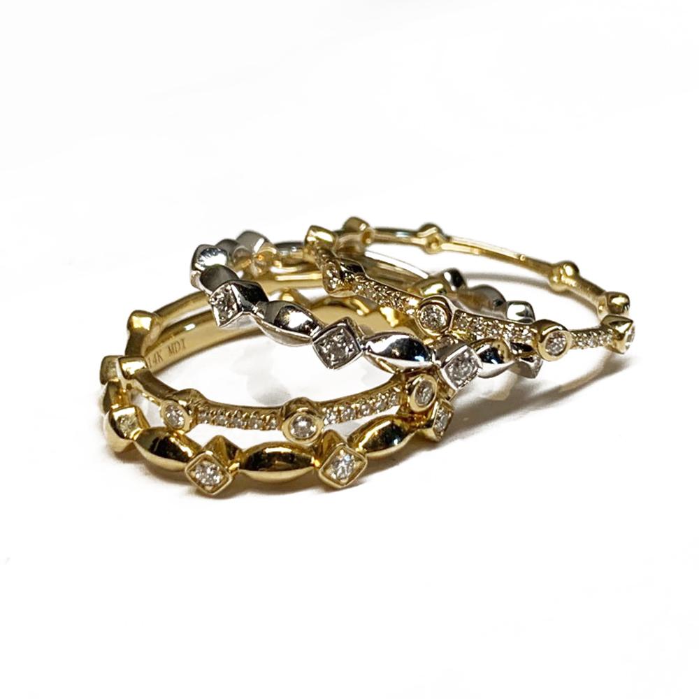 14k gold bezel diamond fashion stack ring SR40781