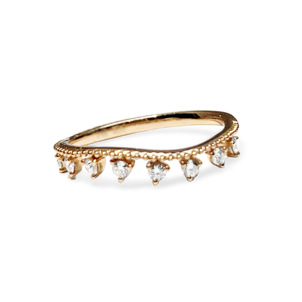 14k beaded gold wavy diamond fashion band SR43729