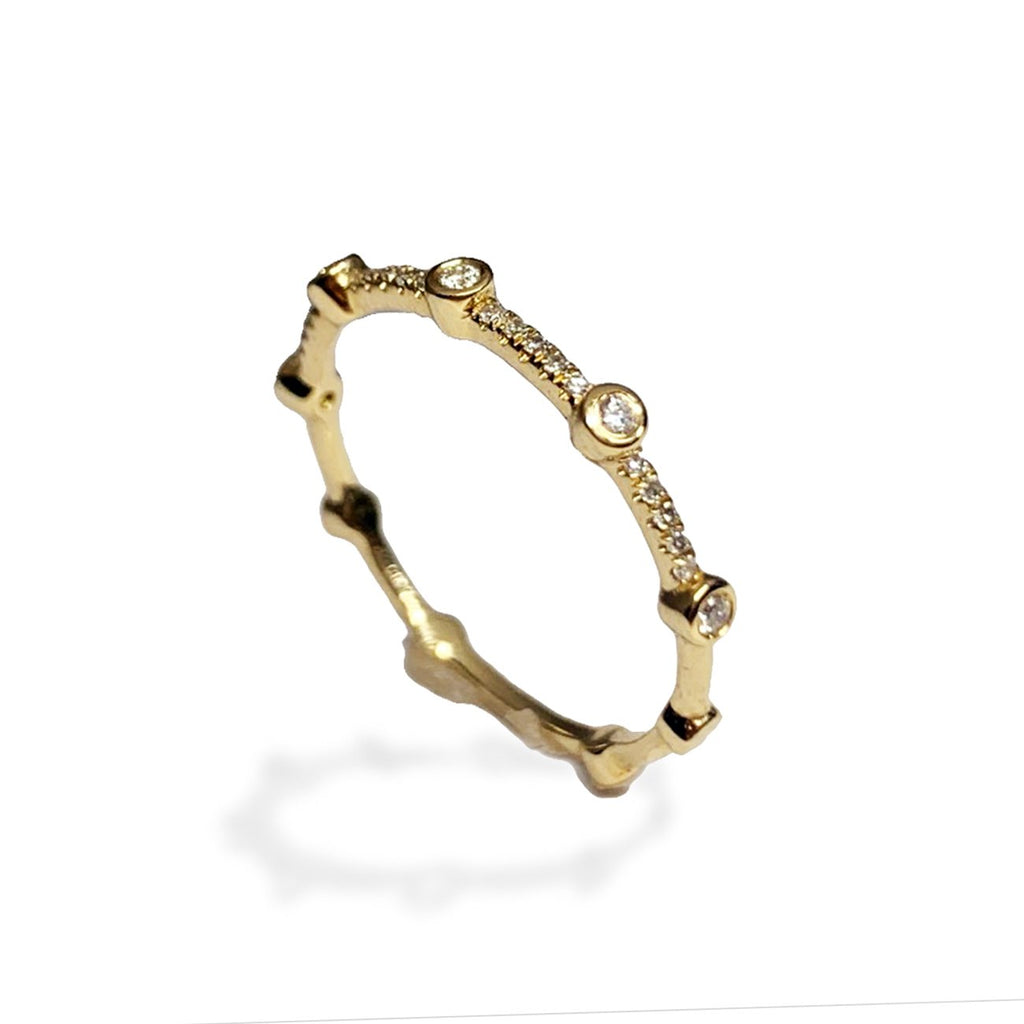 14k gold bezel diamond fashion stack ring SR43759