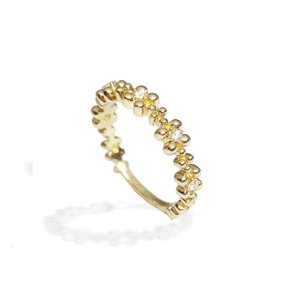 14K Gold Flower Motif Diamond Wedding Band Stack Ring SR45048