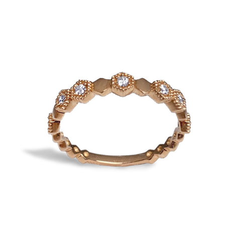14k gold diamond pave link fashion stack ring SR43401